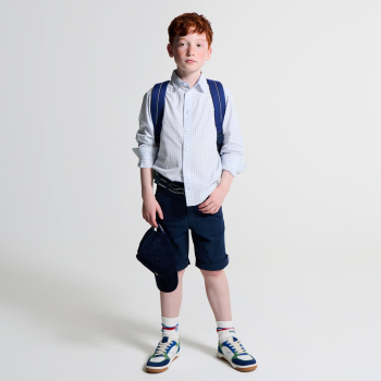 قميص بمربعات صغيرة أزرق فاتح للسيدات